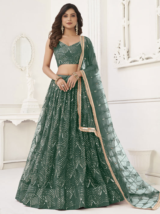 Green Fantastic Wedding Wear Lehenga