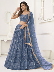 Sky Blue Trendy Embroidered Lehenga
