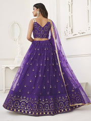 Pretty Purple Sequins Butterfly Net Party Wear Lehenga Choli