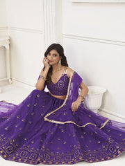 Pretty Purple Sequins Butterfly Net Party Wear Lehenga Choli