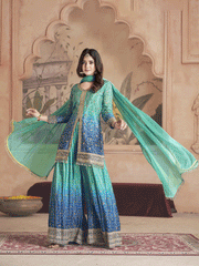 Women Alina Cut Bandhani Printed Regular Sequinned Kurta with Palazzos and With Dupatta