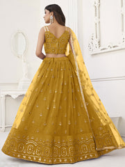 Charming Yellow Sequins Net Haldi Wear Lehenga Choli With Dupatta