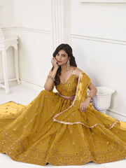 Charming Yellow Sequins Net Haldi Wear Lehenga Choli With Dupatta