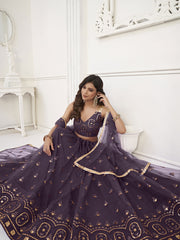 Adorable Purple Sequins Net Function Wear Lehenga Choli With Dupatta