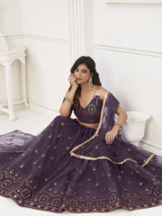 Adorable Purple Sequins Net Function Wear Lehenga Choli With Dupatta