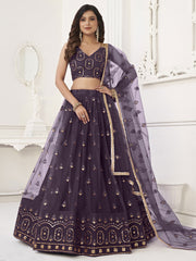 Adorable Purple Sequins Net Function Wear Lehenga Choli With Dupatta