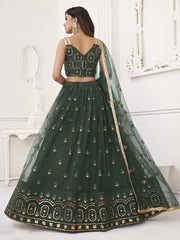 Precious Green Sequins Net Mehendi Wear Lehenga Choli With Dupatta