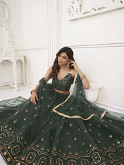 Precious Green Sequins Net Mehendi Wear Lehenga Choli With Dupatta