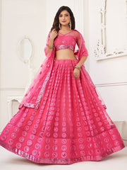 Astonishing Pink Sequins Net Reception Wear Wear Lehenga Choli