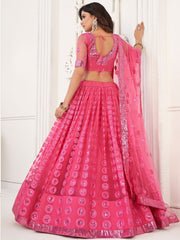 Astonishing Pink Sequins Net Reception Wear Wear Lehenga Choli