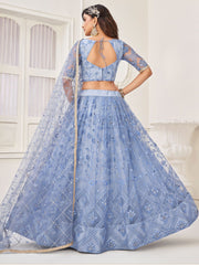 Ice Blue Foil Mirror Embroidery Wedding Lehenga Choli