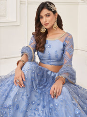 Ice Blue Foil Mirror Embroidery Wedding Lehenga Choli