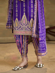 Violet Bandhni Silk embroiderd Dhoti Suit
