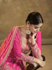 Pink Bandhni Silk embroiderd Dhoti Suit