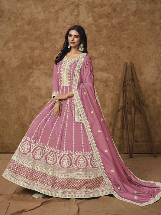 Light Pink Silk Anarkali Suit