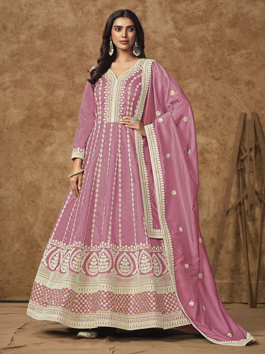 Light Pink Silk Anarkali Suit