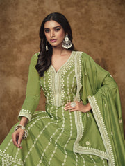 Lime Green Silk Anarkali Suit