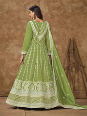 Lime Green Silk Anarkali Suit