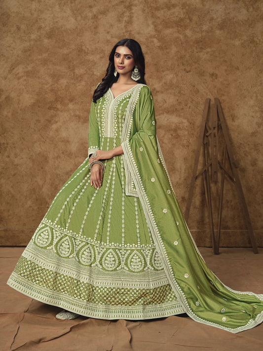 Lime Green Silk Anarkali Suit