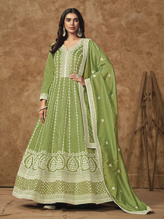 Lime Green Silk Anarkali Suit