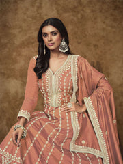 Soft Peach Silk Anarkali Suit