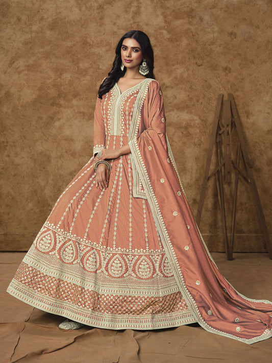 Soft Peach Silk Anarkali Suit