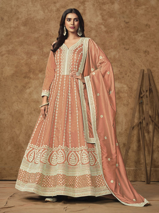 Soft Peach Silk Anarkali Suit