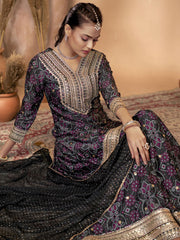 Black Chinon Bandhini Print Embroidered Sequins Palazzo Suit