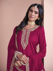 Hot Pink Embroidered Gharara Style Suit