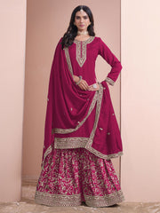 Hot Pink Embroidered Gharara Style Suit