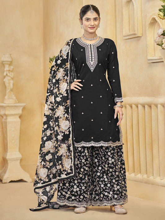 Black Gharara Style Palazzo Suit