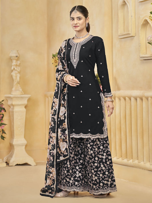 Black Gharara Style Palazzo Suit