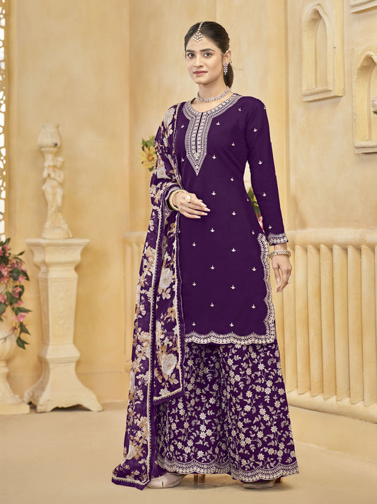 Purple Gharara Style Palazzo Suit