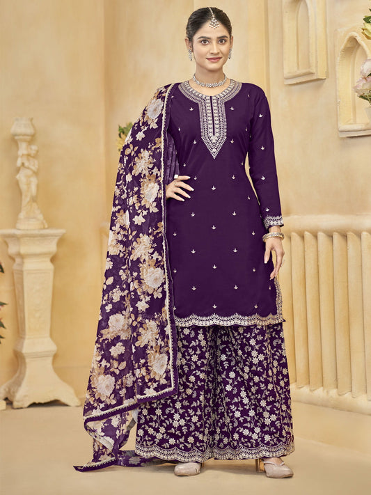 Purple Gharara Style Palazzo Suit