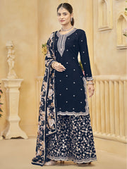 Royal Blue Gharara Style Palazzo Suit
