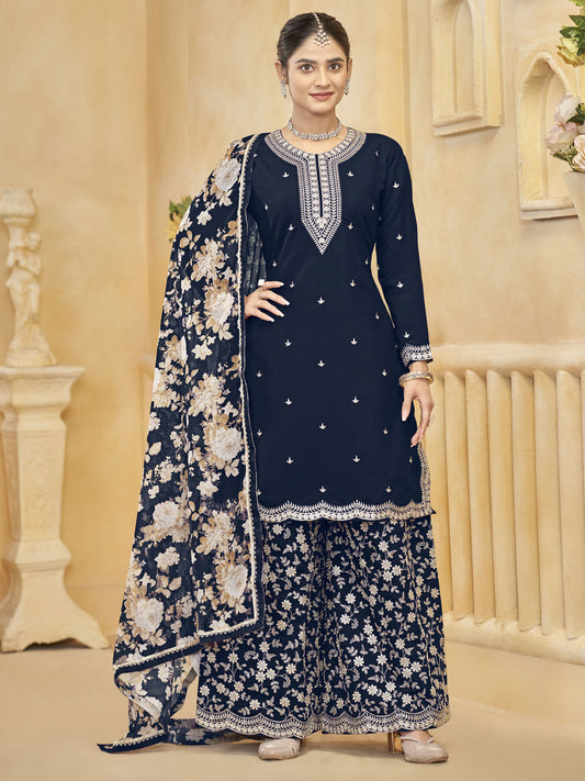 Royal Blue Gharara Style Palazzo Suit
