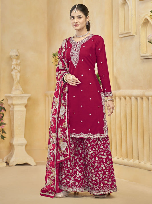 Magenta Gharara Style Palazzo Suit