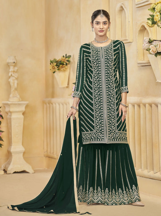 Green Embroidered Festive Sharara Suit