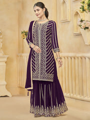 Purple Embroidered Festive Sharara Suit