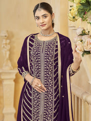 Purple Embroidered Festive Sharara Suit