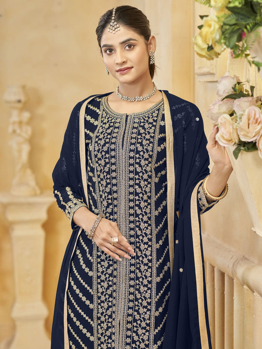 Blue Embroidered Festive Sharara Suit