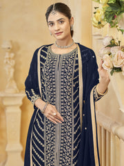 Blue Embroidered Festive Sharara Suit