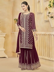 Maroon Embroidered Festive Sharara Suit