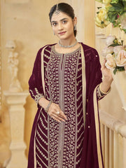 Maroon Embroidered Festive Sharara Suit