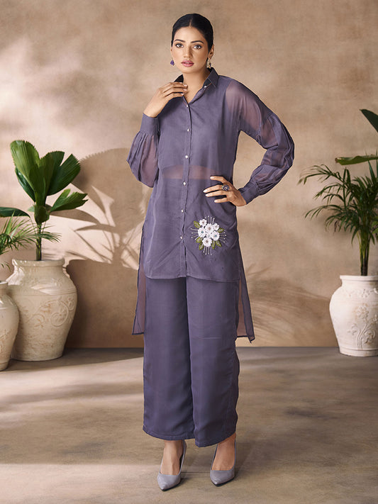 Purple Organza Designer Kurti For Festival