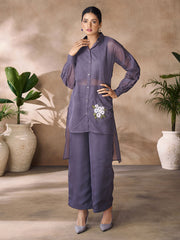 Purple Organza Designer Kurti For Festival