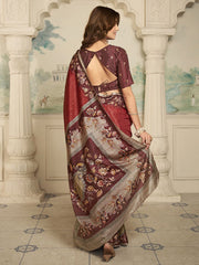 Maroon And Beige Floral Woven Design Zari Saree