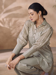 Organza Butta Casual Kurti in Grey