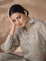 Organza Butta Casual Kurti in Grey