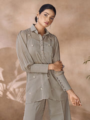 Organza Butta Casual Kurti in Grey